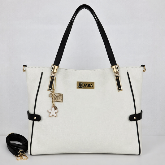 VENICE LEATHER TOTE BAG - CREAMY WHITE