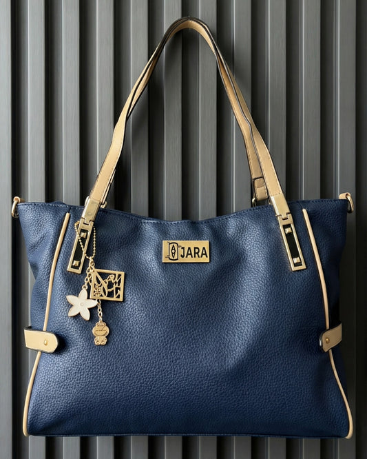 VENICE LEATHER TOTE BAG - NAVY BLUE